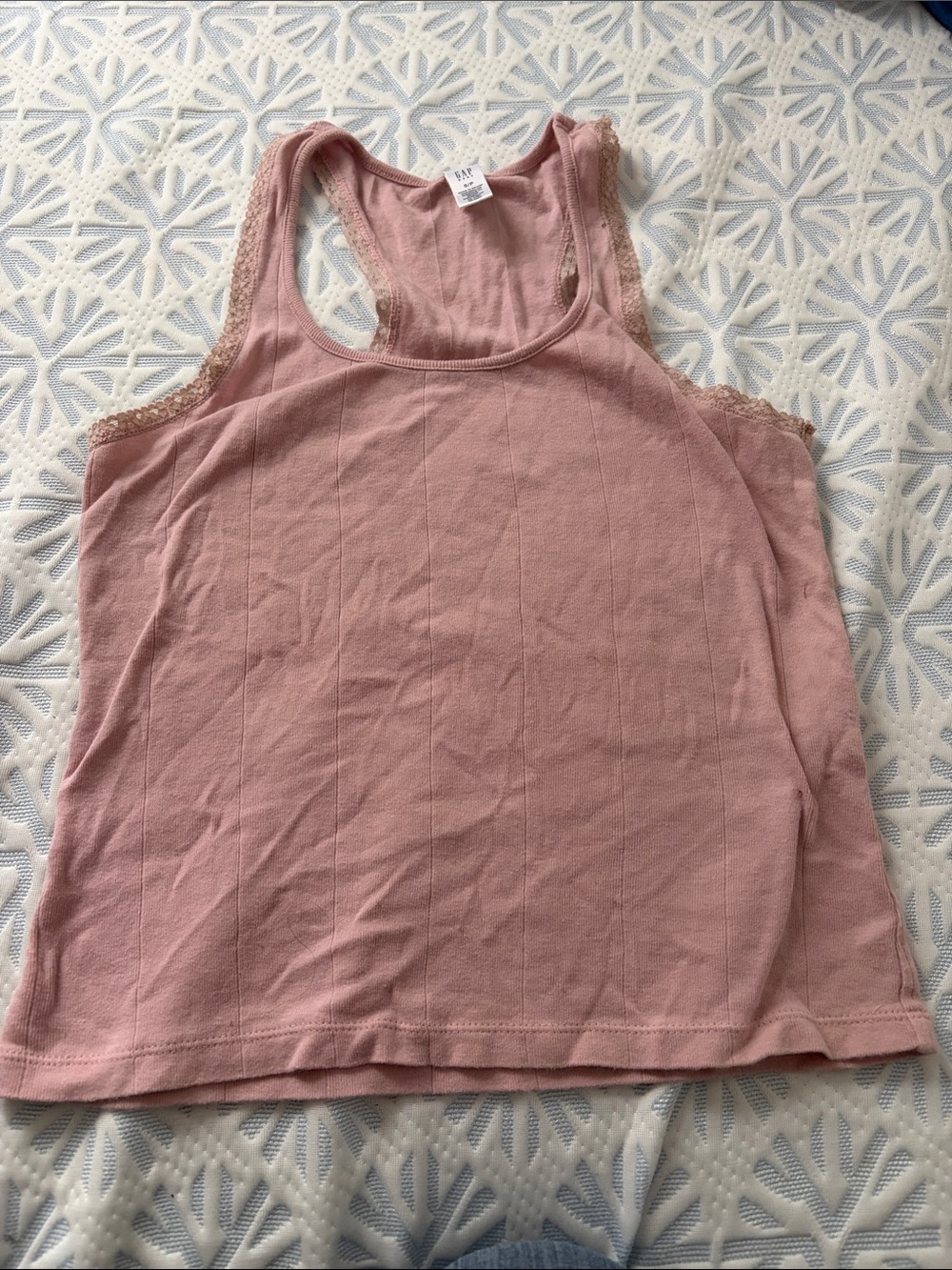 GAP Dusty Rose Lace-Trim Racerback Tank